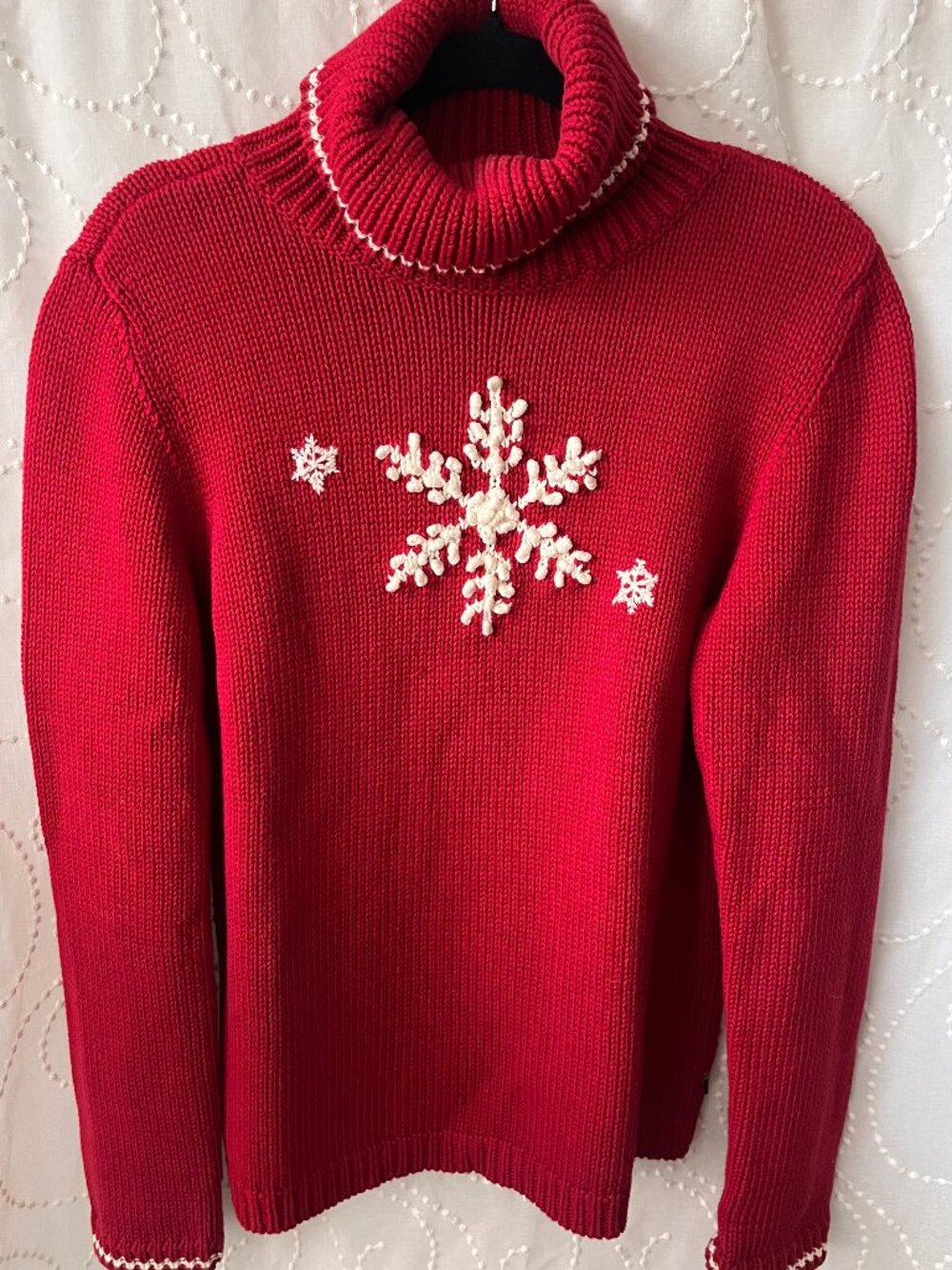 Tommy Hilfiger Vintage Red Snowflake Turtleneck Sweater size L